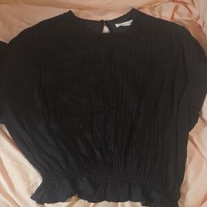 Mustard Seed Black Pleated Blouse